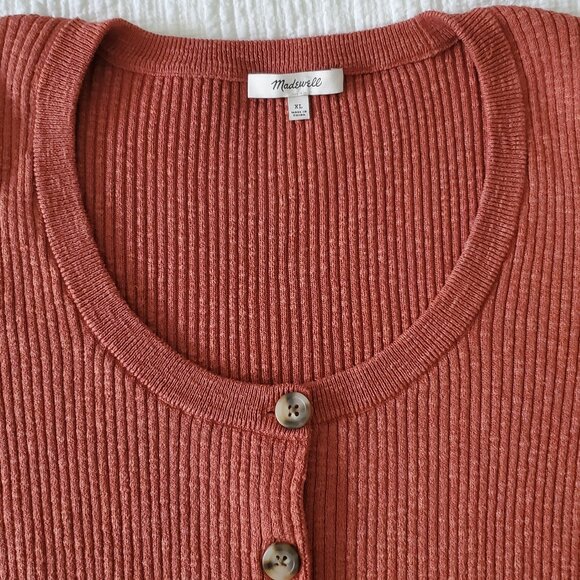 Madewell Long Sleeve Button Down Ribbed Scoop Neck Cardigan Top - Picture 2 of 6